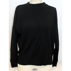 NWT Sag Harbor Black Ribbed Shirt Sweater sz L Womens Petite Fashion Long Sleeve